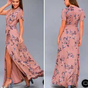 Lulus Dusty Rose Floral Maxi Dress